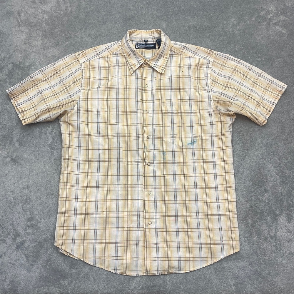 vintage 1980's POINT ZERO Medium Plaid Yellow Surf Skate Grunge Snap
